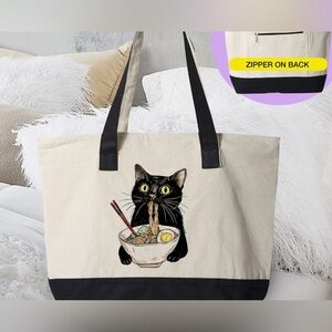 House of Rodan Cat Eating Ramen Canvas Tote Bag | 930